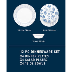 Corelle® Botanical Stripes 12-piece Dinnerware Set, Service for 4