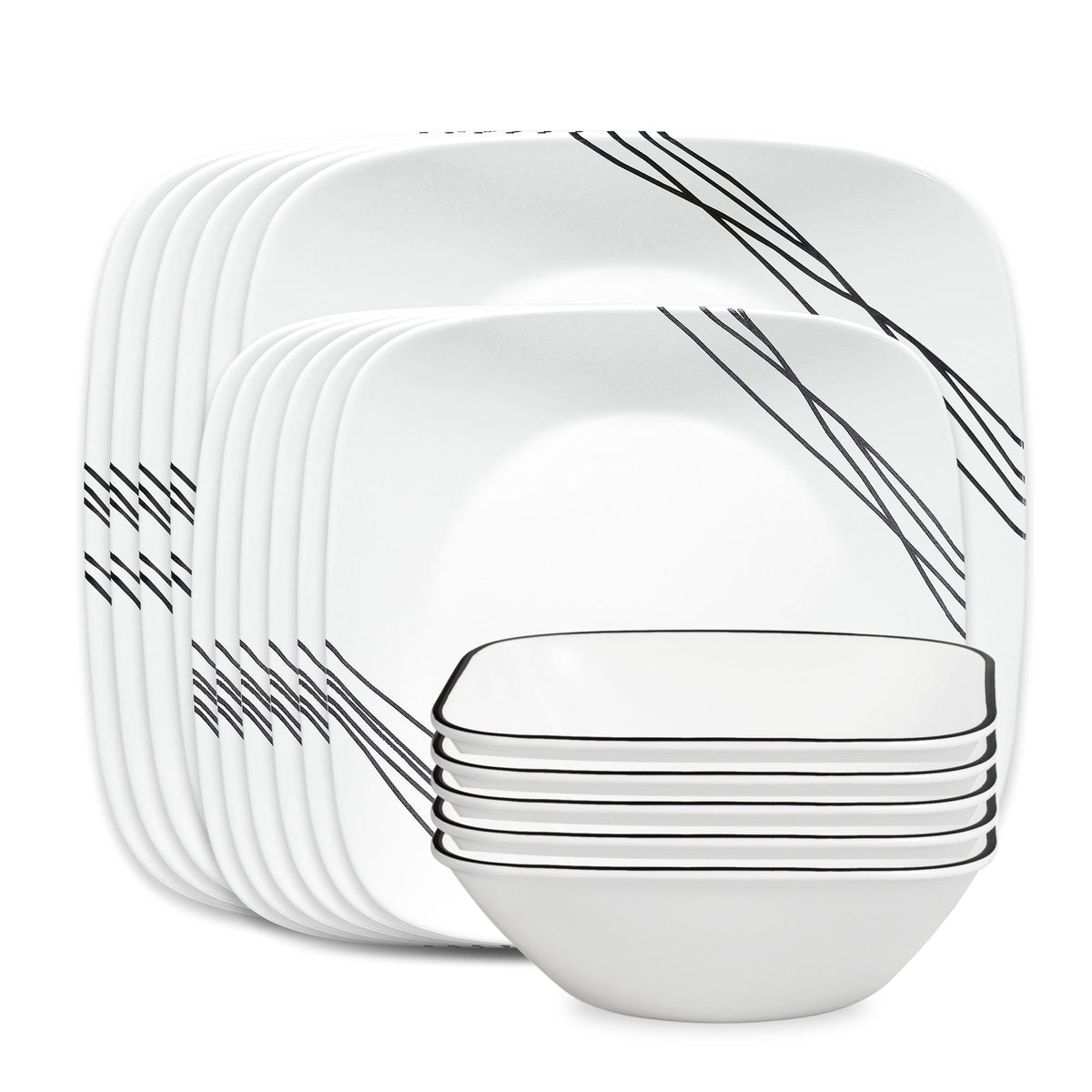 Corelle® Square Simple Sketch 18-piece Dinnerware Set, Service for 6