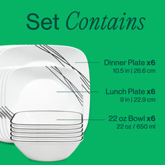 Corelle® Square Simple Sketch 18-piece Dinnerware Set, Service for 6