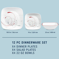 Corelle® Square Splendor 12-piece Dinnerware Set, Service for 4