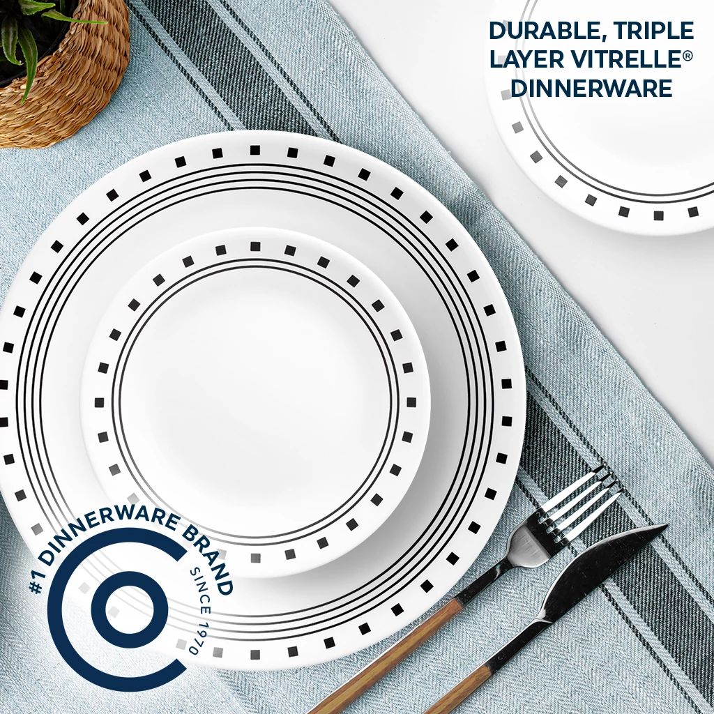 Corelle® City Block 18-piece Mugless Dinnerware Set, Service for 6