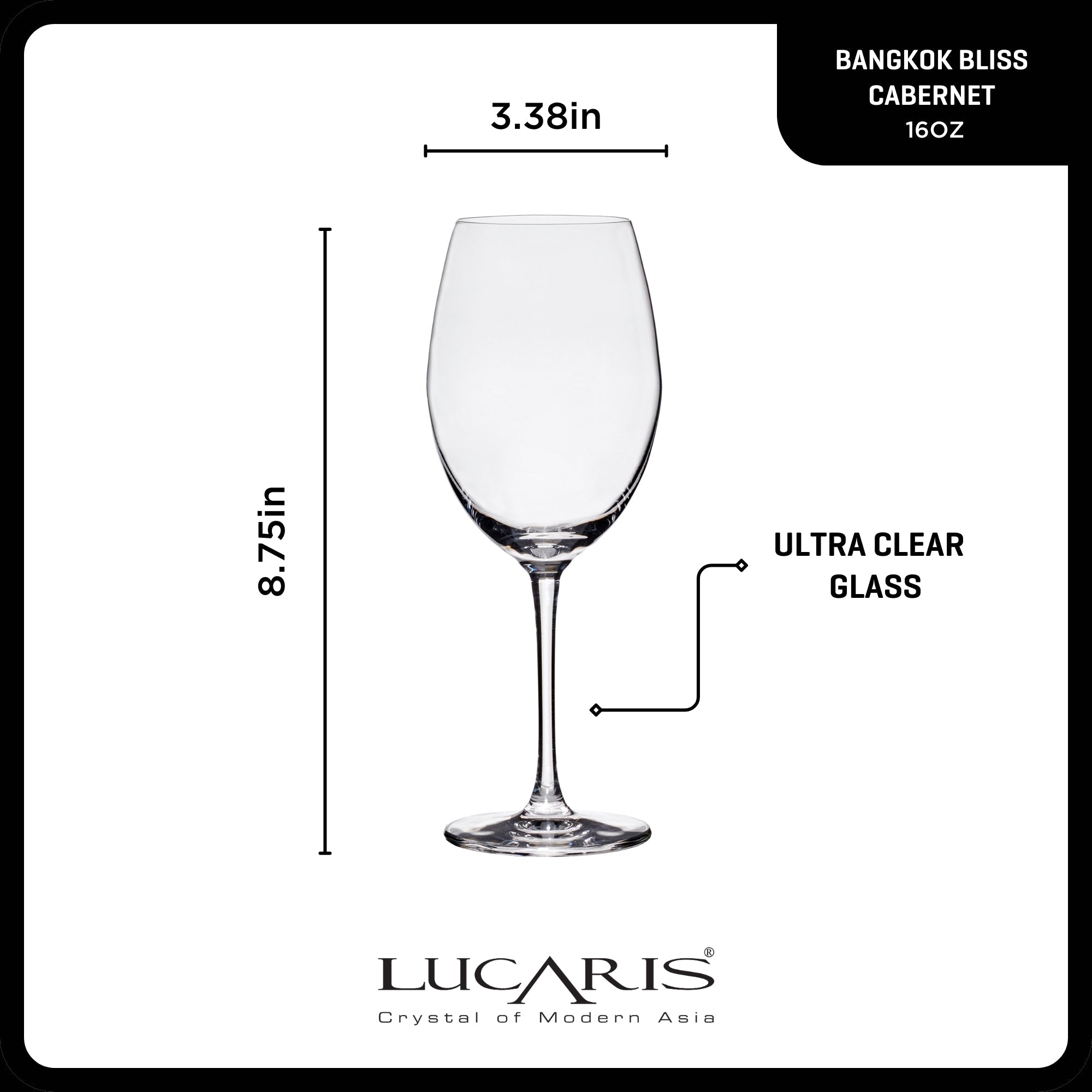 Lucaris Bangkok Bliss Cabernet Glasses (4-Pieces), 16-ounce, Dishwasher Safe, Lead-free Crystalline