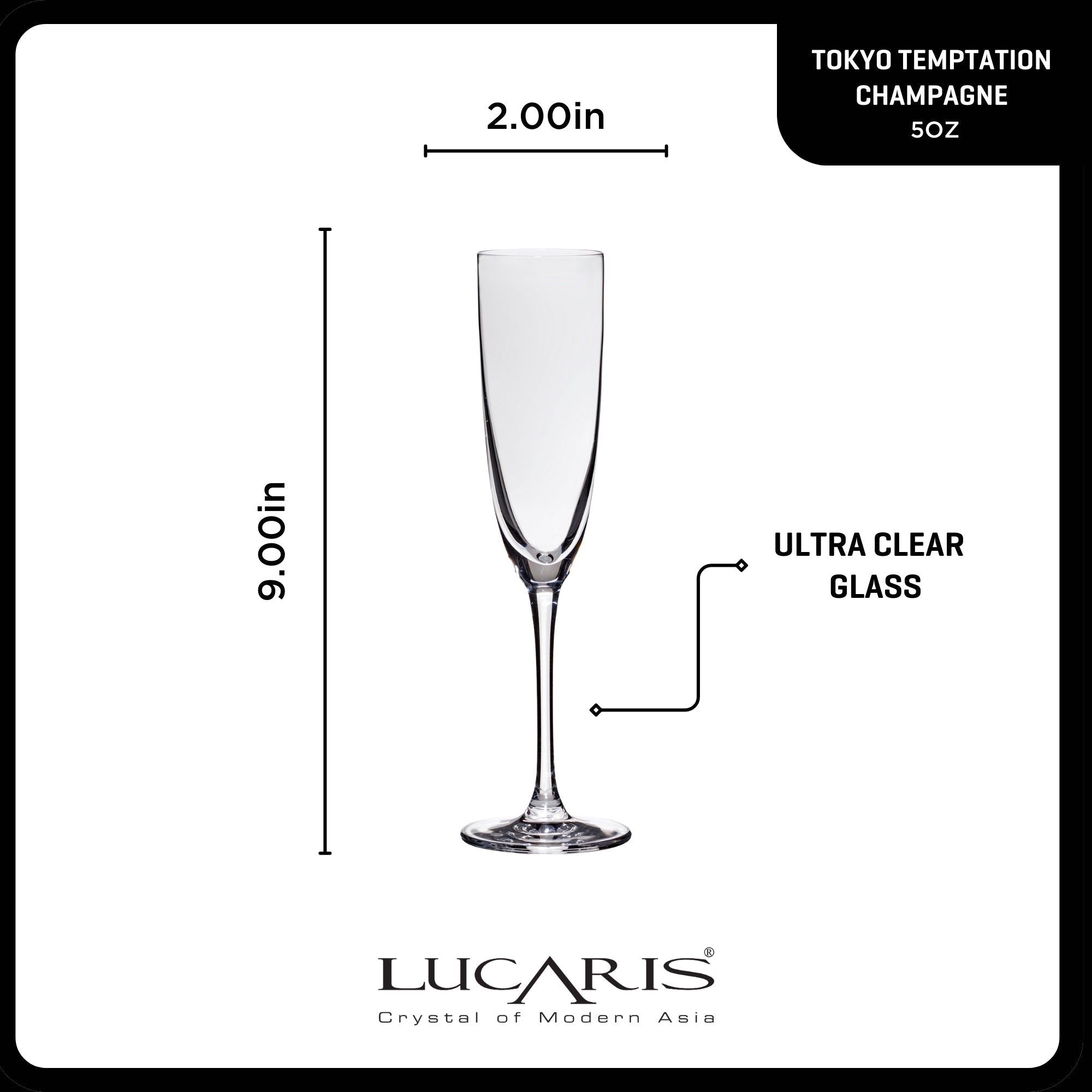 Lucaris Tokyo Temptation Champagne Glasses (4-Pieces), 5-ounce, Dishwasher Safe, Lead-free Crystalline
