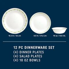 Corelle® Spring Blossom Green 12-piece Dinnerware Set, Service for 4