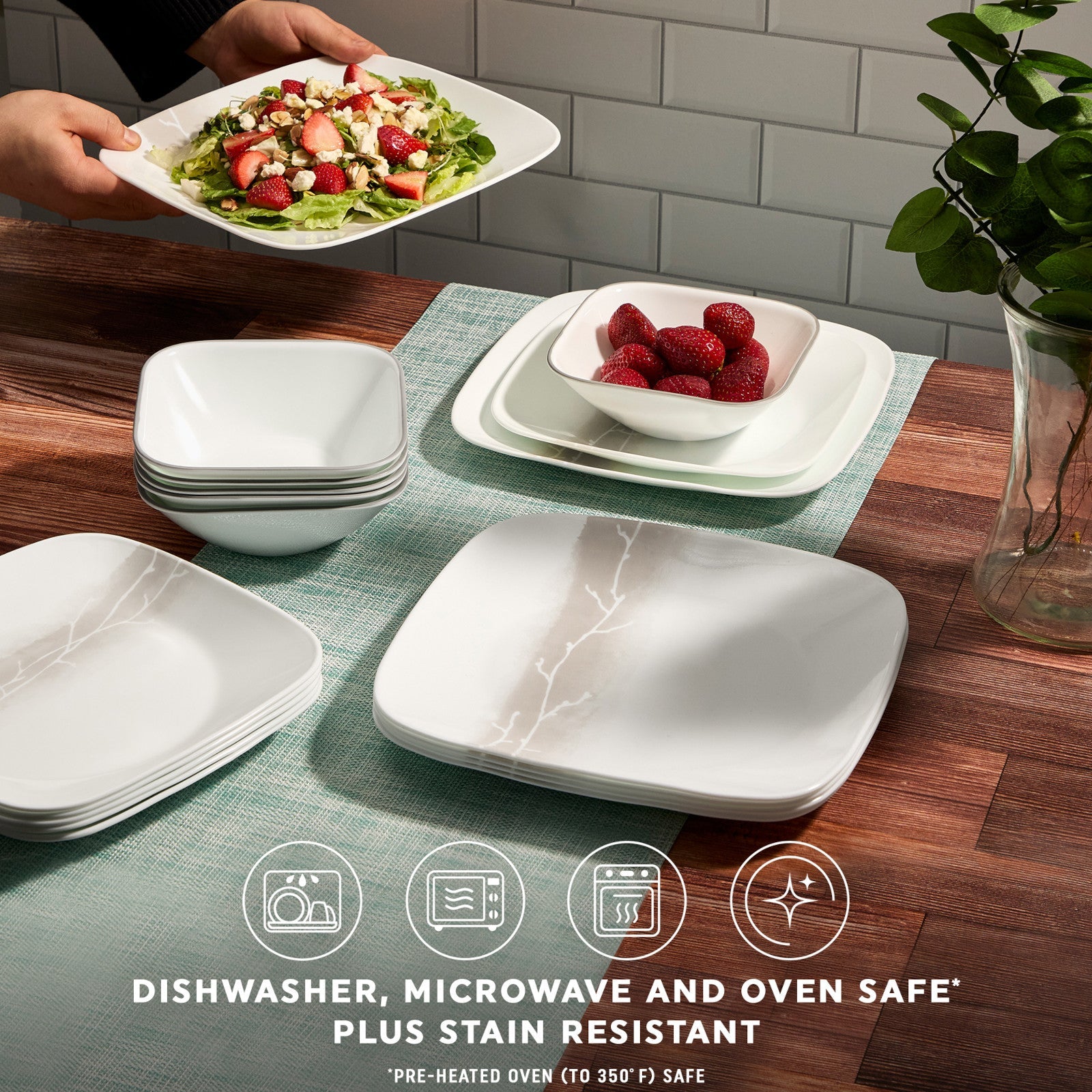 Corelle® Square Wandering Grove 18-piece Dinnerware Set, Service for 6