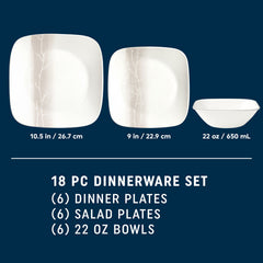 Corelle® Square Wandering Grove 18-piece Dinnerware Set, Service for 6