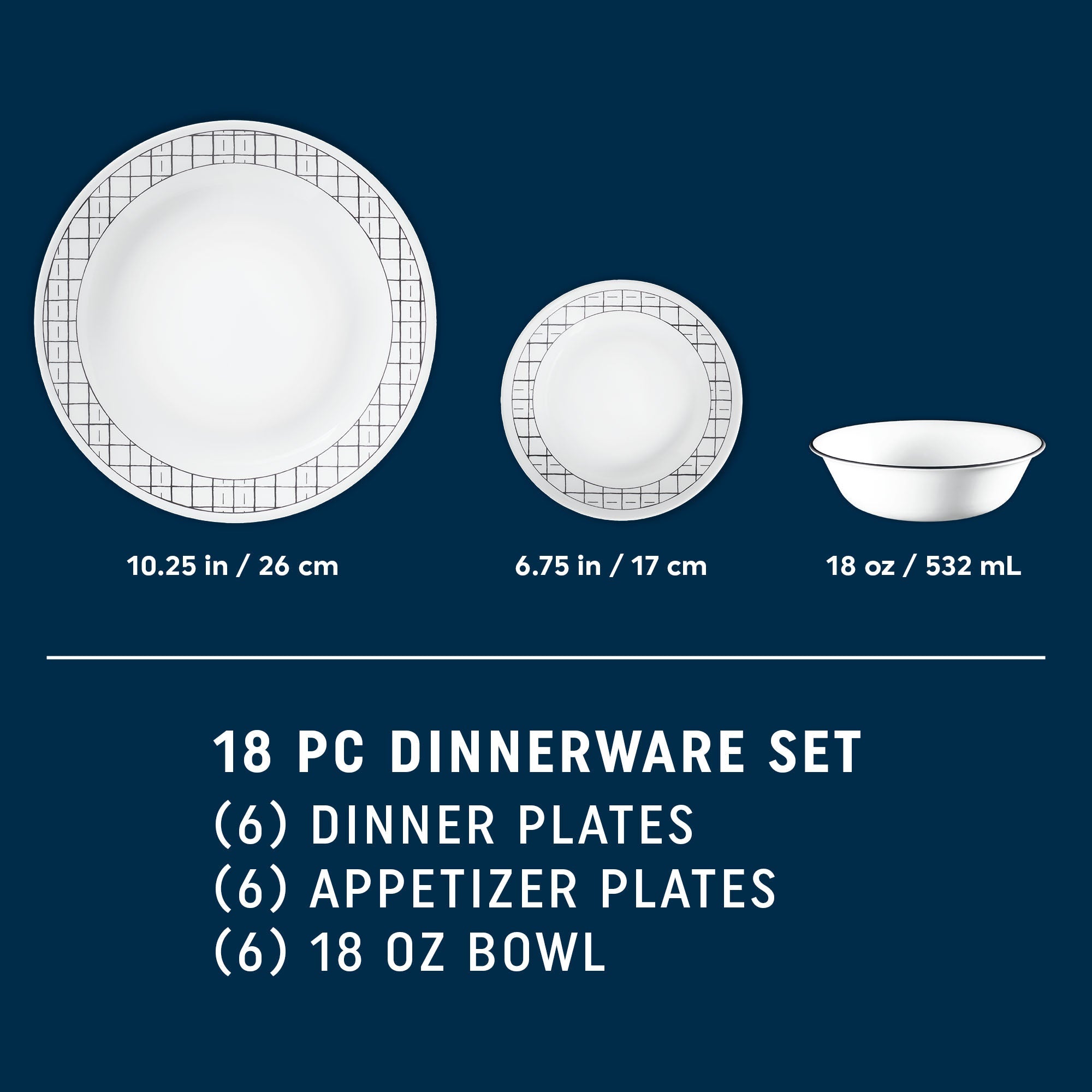 Corelle® Delicate Grid 18-piece Dinnerware Set, Service for 6